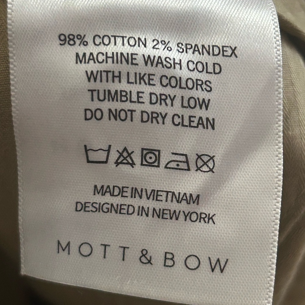 Mott and Bow Pants Mens 36x30 Twill Chino Cotton Flat Front Charles Khaki - Picture 5 of 8